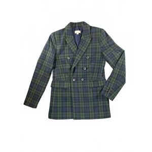 LOFT Women's Double-Breasted Plaid Blazer Business Jacket - Size 0 Career Office